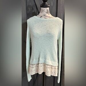 Hollister light blue/green with lace sweater